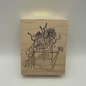 Imaginations Watering Can Of Flowers F567D Wood Mount Rubber Stamp Vintage New